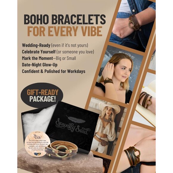 Unique 5-Wrap Leather Bracelet - Adjustable Bohemian Jewelry for Every Occasion - Picture 5 of 9